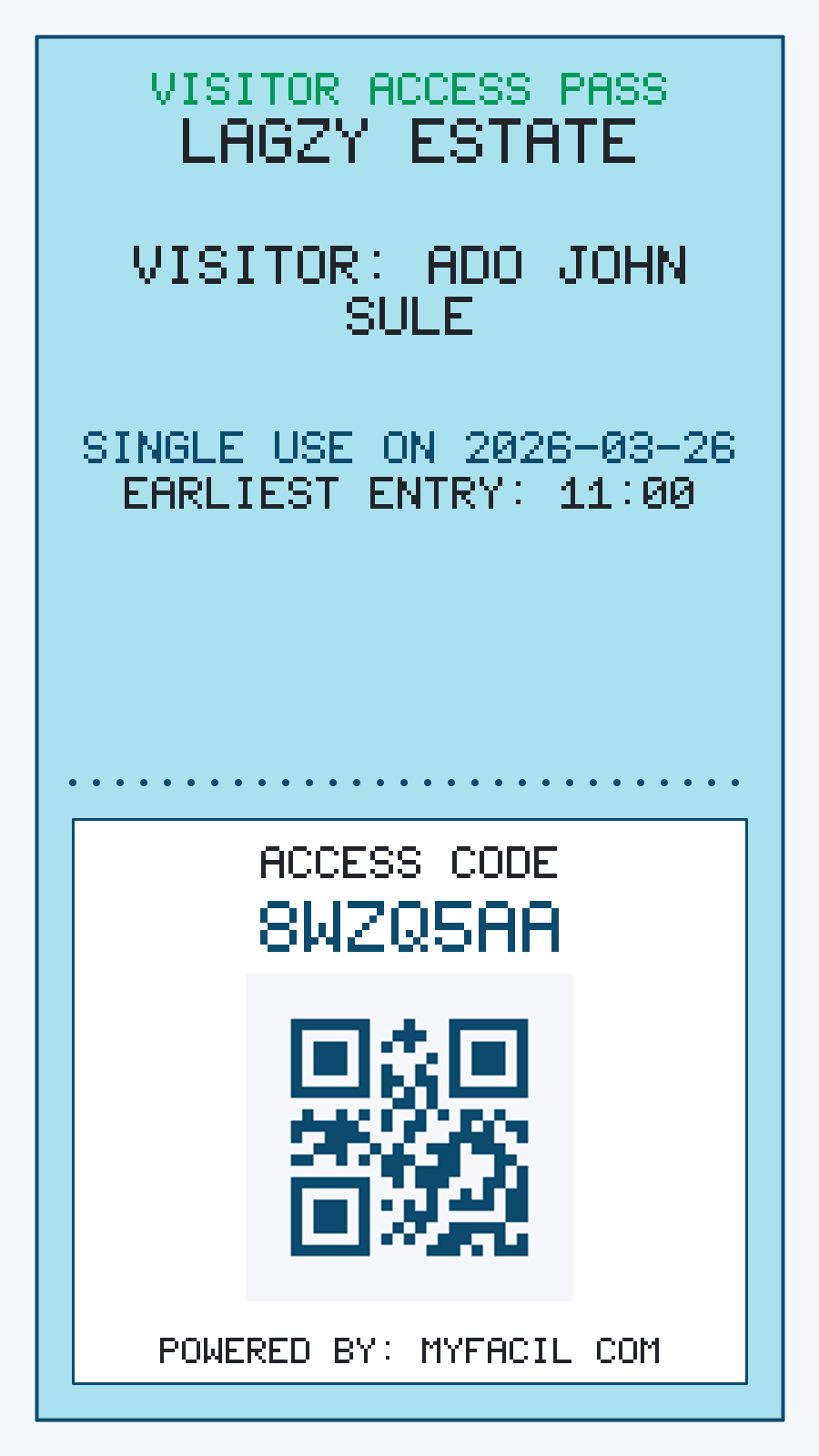 Visitor ticket in Facil